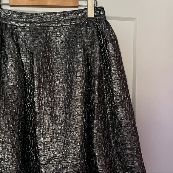 Kate Spade Aimee Gunmetal Metallic Wool Silk Textured Full Skirt - Picture 5 of 9